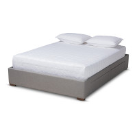 Baxton Studio CF9045-Light Grey-King Leni Modern and Contemporary Light Grey Fabric Upholstered 4-Drawer King Size Platform Storage Bed Frame